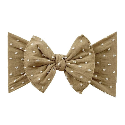 Baby Bling Bows Patterned Shabby Knot baby bow in mocha dot color