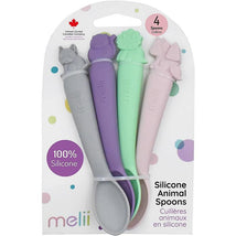 Melii - 100% Silicone Spoons, Baby and Toddler Feeding, BPA Free, 4 Piece Set, Dog, Cat, Unicorn, & Dino Image 1