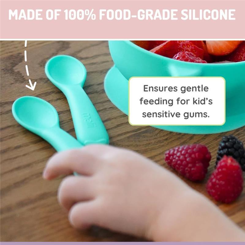 Melii - 100% Silicone Spoons, Baby and Toddler Feeding, BPA Free, 4 Piece Set, Shark, Dino, Bulldog, and Bear Image 5