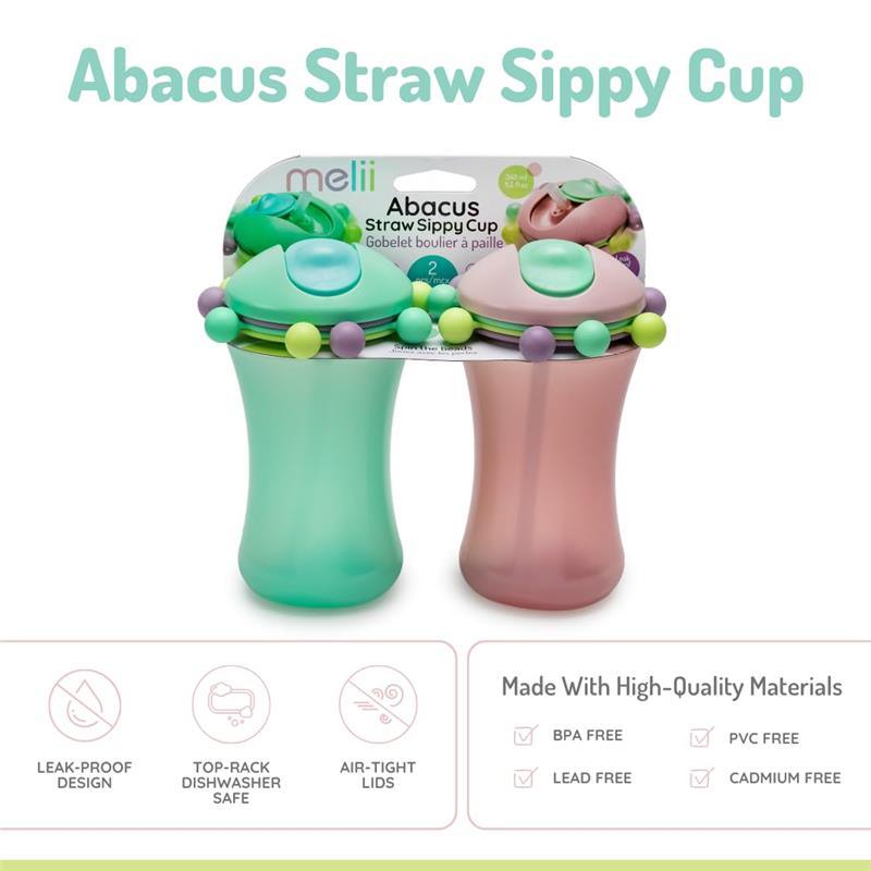 Melii - 2Pk Abacus Straw Sippy Cup, Mint/Pink Image 5