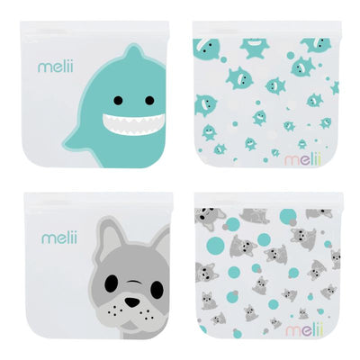 Melii 4Pk Reusable Eva Animal Snack Bags, 2 Bulldog & 2 Shark Image 1