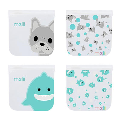 Melii - 4Pk Reusable Sandwich & Snack Bags for Kids & Adults, 2 Cat & 2 Unicorn Image 1
