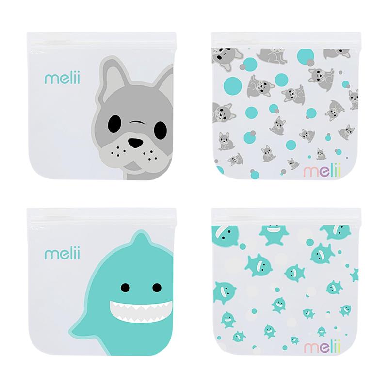 Melii - 4Pk Reusable Sandwich & Snack Bags for Kids & Adults, 2 Cat & 2 Unicorn Image 1