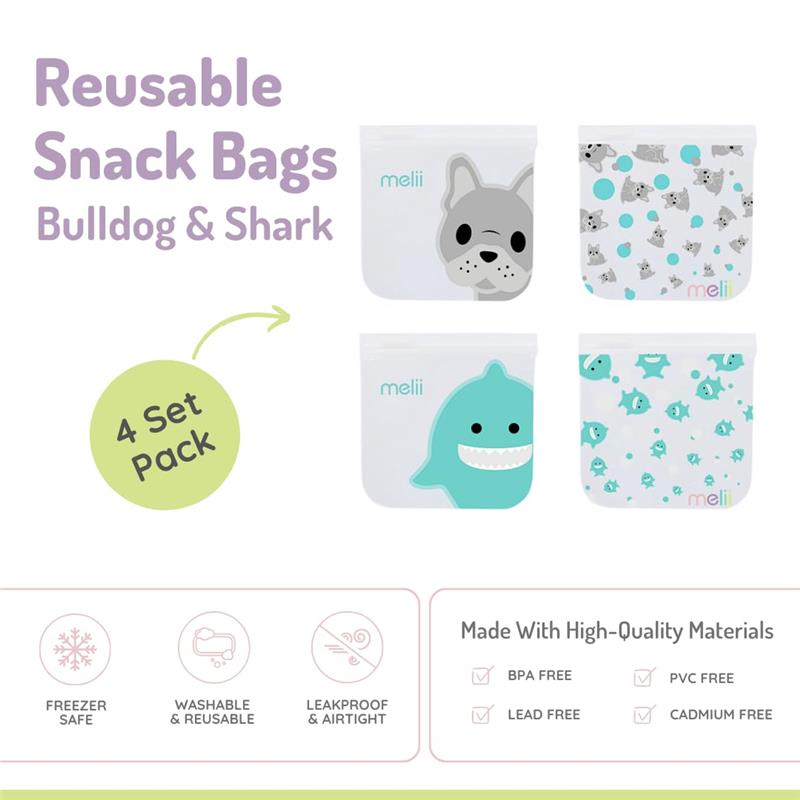 Melii - 4Pk Reusable Sandwich & Snack Bags for Kids & Adults, 2 Cat & 2 Unicorn Image 3