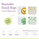 Melii - 4Pk Reusable Sandwich & Snack Bags for Kids & Adults, 2 Dinosaur & 2 Lion Image 3