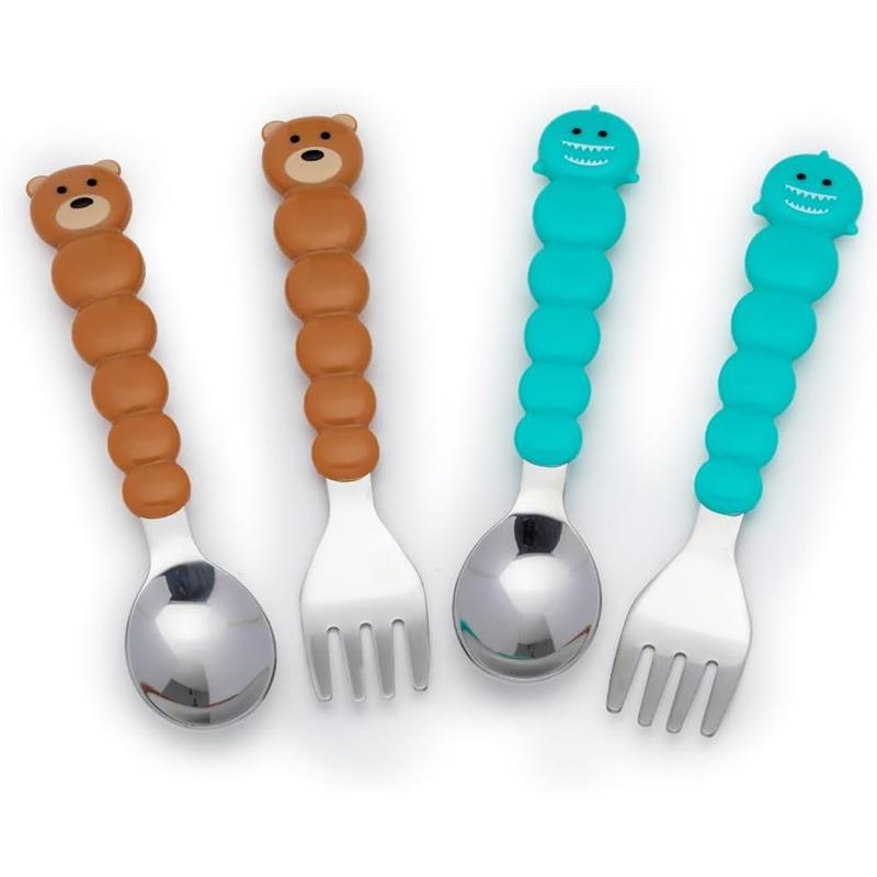 Melii - 4Pk Toddler & Kid Feeding Spoon & Fork Set, Shark & Bear Image 1