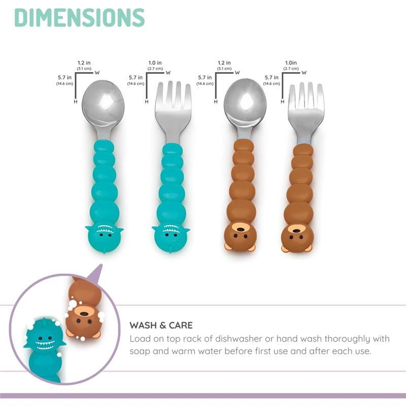 Melii - 4Pk Toddler & Kid Feeding Spoon & Fork Set, Shark & Bear Image 2