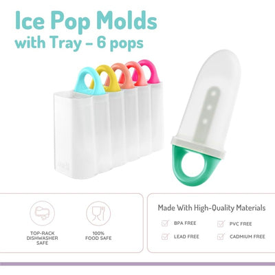 Melii 6 piece ice pop molds with tray in fruity colors, featuring colorful handles and BPA-free materials.