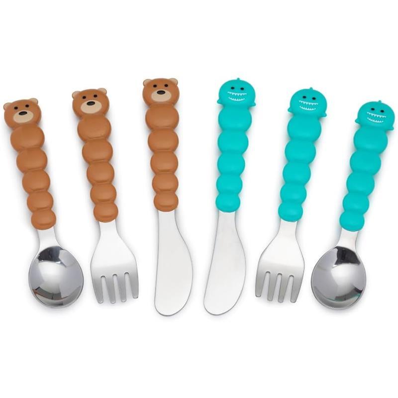 Melii - 6Pk Toddler & Kid Feeding Spoon Fork & Knife Set, Bear & Shark Image 1