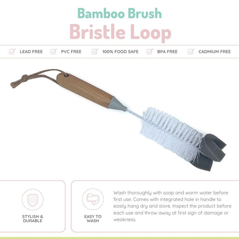 Melii - Bamboo Baby Bottle Brush with Bristles and Sponge Image 2