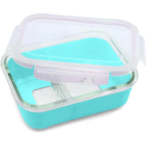Melii - Glass Bento Box with Sleeve, Oven, Microwave, Freezer & Dishwasher safe, 25oz, Blue Image 1