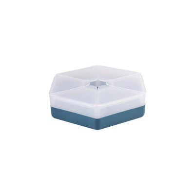 Luxe Hexagon Snackle Box in blue with clear compartments for organizing snacks.