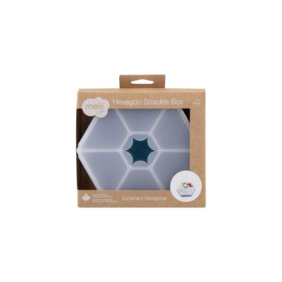 Luxe Hexagon Snackle Box by Melii in an ivory color, featuring a hexagonal shape with multiple compartments.
