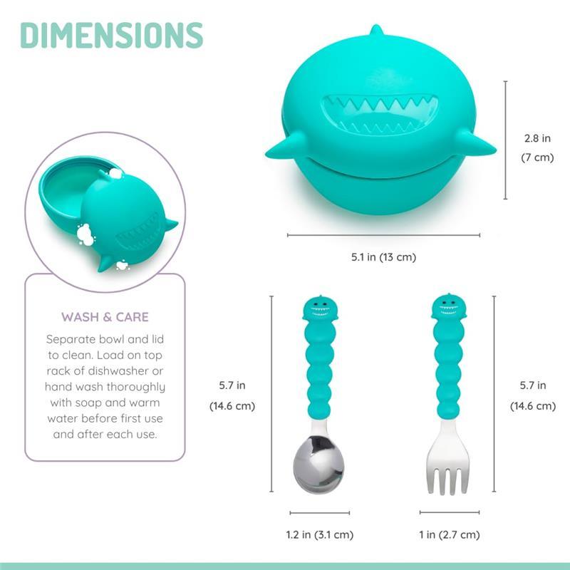 Melii - Silicone Shark Bowl With Lid & Utensils Image 3