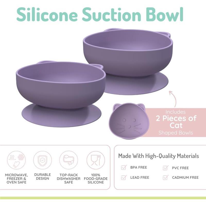 Melii - Silicone Suction Bowls for Babies and Toddlers, 10.1 oz - 2 Pack, Cat Purple Image 3