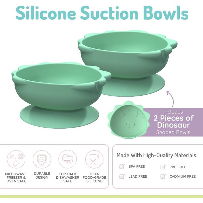 Melii - Silicone Suction Bowls for Babies and Toddlers, 10.1 oz - 2 Pack, Dino Green Image 5