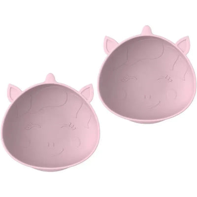 Silicone suction bowls for babies, 10.1 oz, featuring a unicorn design in pink, sold in a 2-pack.