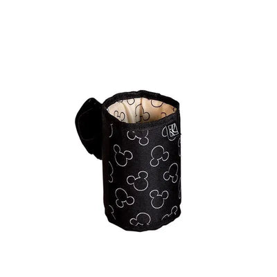 Universal insulated stroller cup holder featuring a black design with white Mickey Mouse silhouettes.