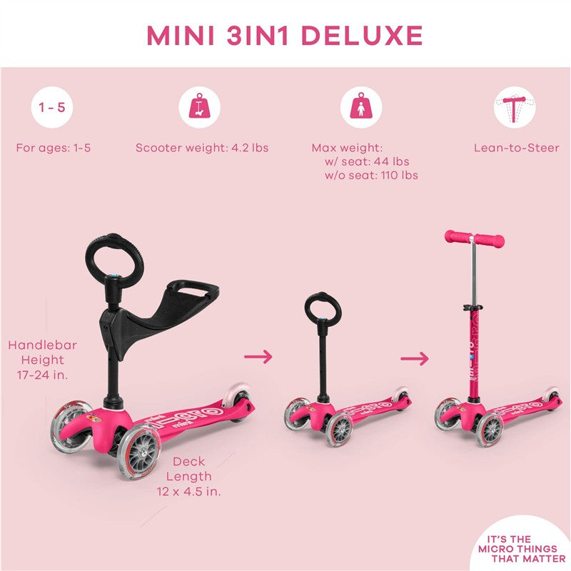 Micro Kickboard - Mini 3in1 Deluxe, Pink Image 2