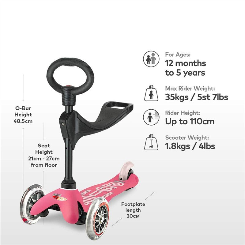 Micro Kickboard - Mini 3in1 Deluxe, Pink Image 3
