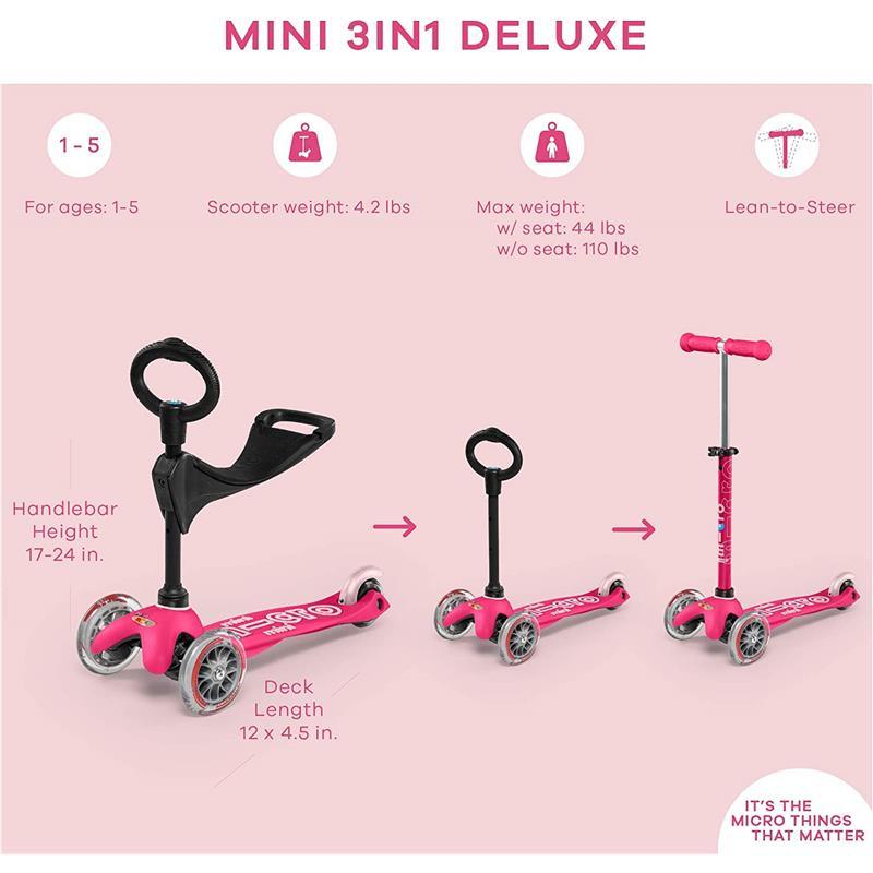 Micro Kickboard - Mini 3in1 Deluxe, Pink Image 4