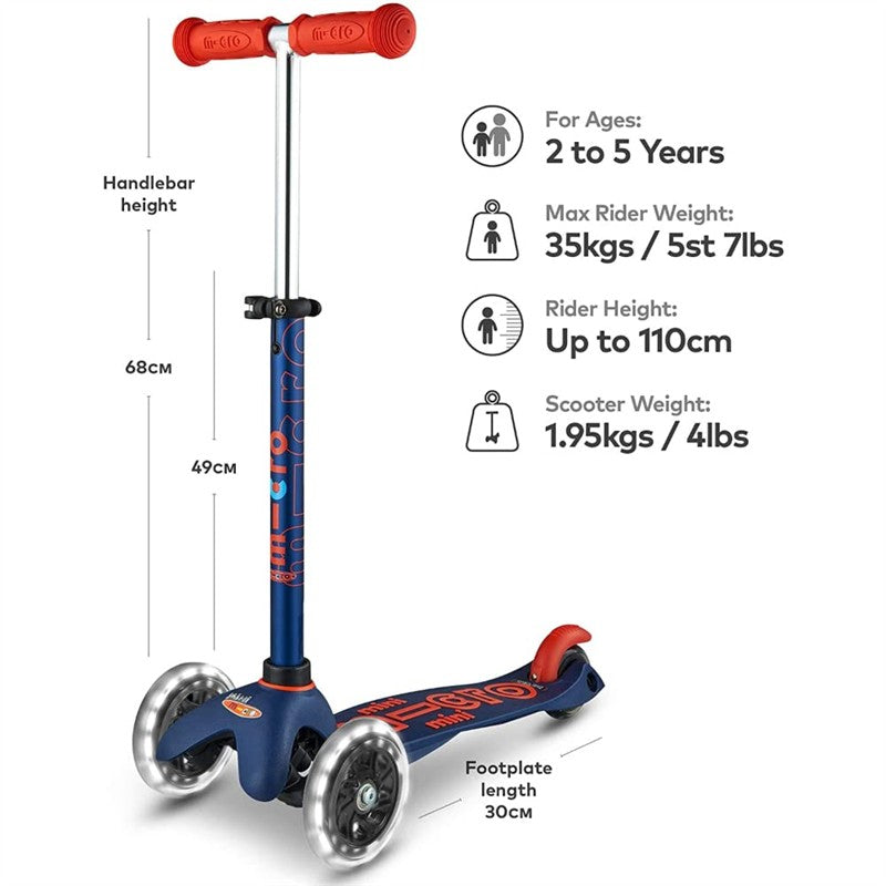 Micro Kickboard Mini Deluxe LED Scooter - Navy Blue Image 3