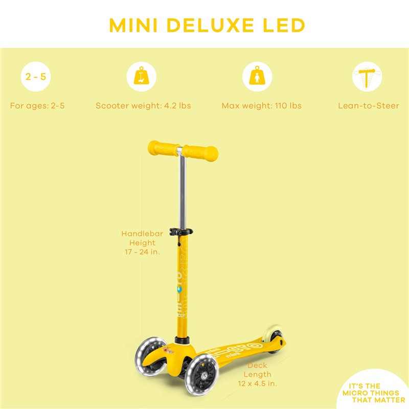 Micro Kickboard Mini Deluxe LED Scooter - Yellow Image 6