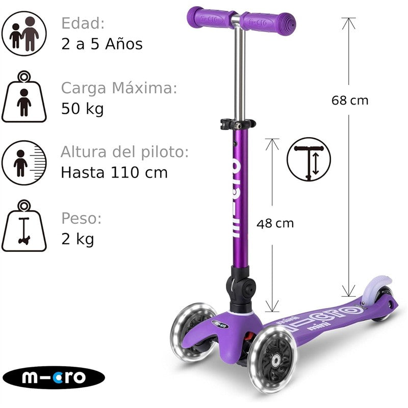 Micro Kickboard - Mini Foldable LED Kids Scooter for Ages 2-5 - Motion-Activated PU LED Wheels - PURPLE Image 3