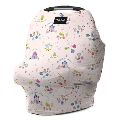 Milk Snob 5-in-1 multifunctional cover in a pastel design features Disney-themed graphics including castles, animals, and flowers.