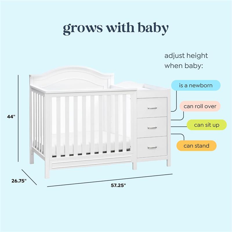 Million Dollar Baby - Davinci Charlie 4-in-1 Convertible Mini Crib and Changer Combo in White Image 10