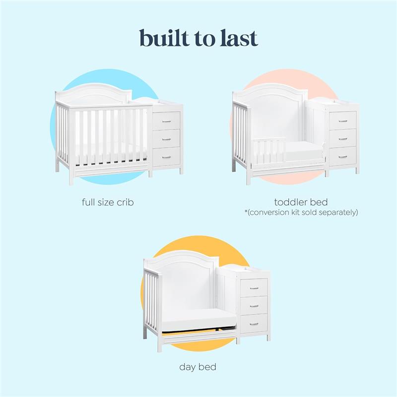 Million Dollar Baby - Davinci Charlie 4-in-1 Convertible Mini Crib and Changer Combo in White Image 8