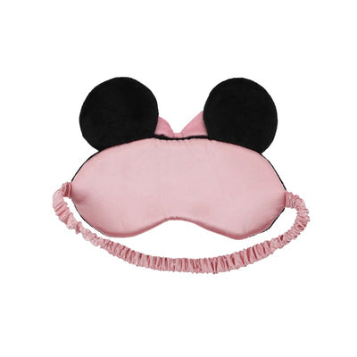 Minnie Mouse eye mask for kids, featuring black ears and a pink base, suitable for travel and sleep.