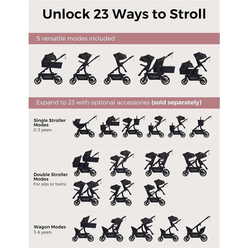 Momcozy ChangeGo Baby Stroller, Convertible Single-to-Double-to-Wagon Stroller with 23 Configurations Image 6