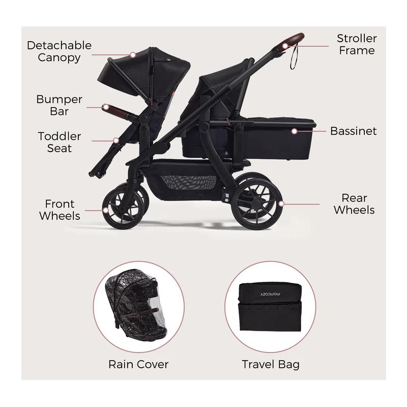 Momcozy ChangeGo Baby Stroller, Convertible Single-to-Double-to-Wagon Stroller with 23 Configurations Image 9