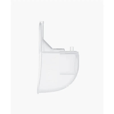 Milk collection container from Momcozy, designed for M5, featuring a clear plastic design and a handheld steerer.