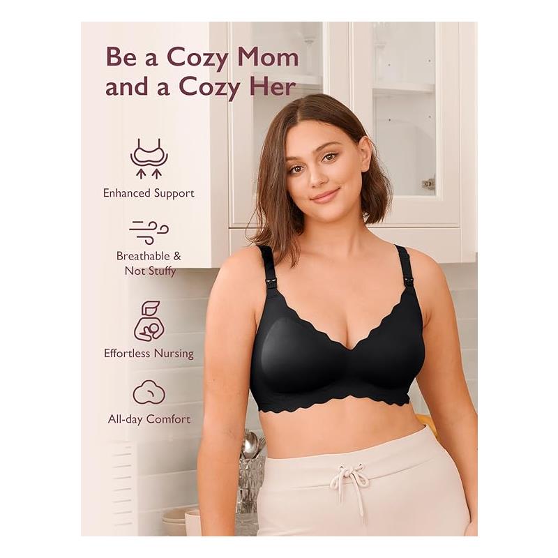 Momcozy - Seamless Floral Push Up Nursing Bra-Black Image 3