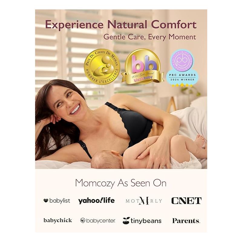 Momcozy - Seamless Floral Push Up Nursing Bra-Black Image 4