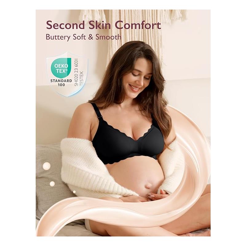 Momcozy - Seamless Floral Push Up Nursing Bra-Black Image 6