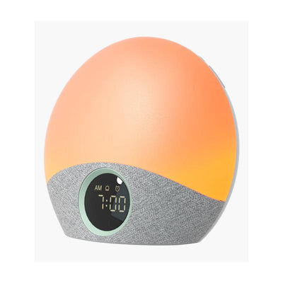 Sunrise alarm clock with a soft orange light and a digital display showing the time 7:00 AM.