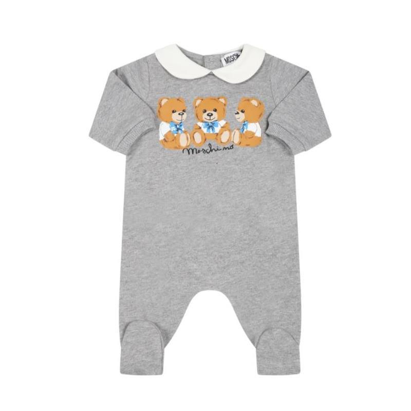 Moschino Baby - Babygrow Bib And Hat Set Three Bears Graphic, Grey Image 1