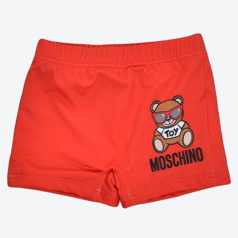 Moschino - Baby Boy Swimshorts With Bear In Sunglasses, Red Image 1
