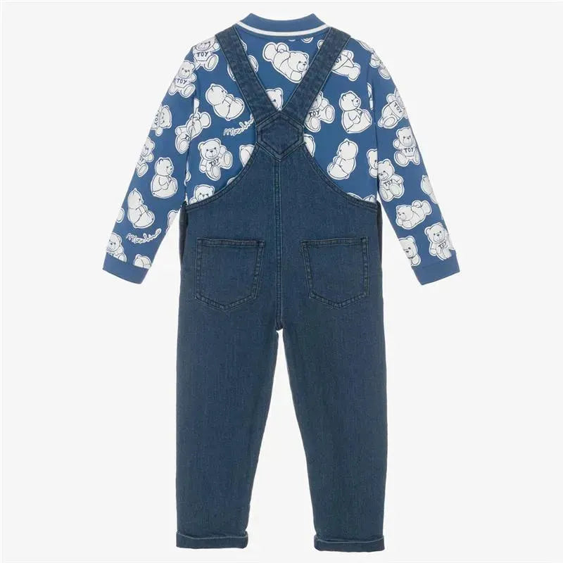 Moschino Baby Boys Polo Shirt Teddy Dungaree Set, Blue