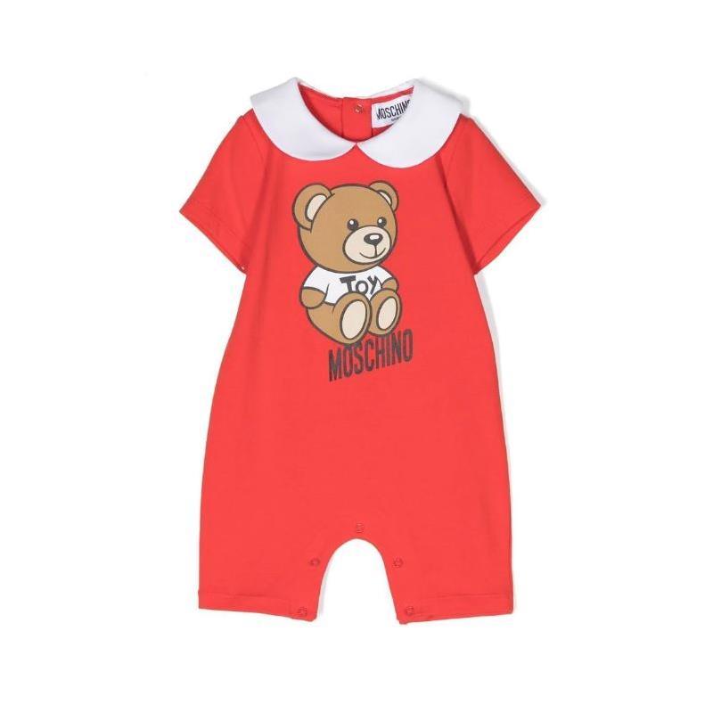 Moschino Baby - Collared Romper Gift Box With Bear Toy, Poppy Red Image 1