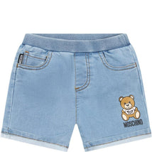 Moschino Baby - Denim Fleece Shorts With Bear Toy, Blue Image 1