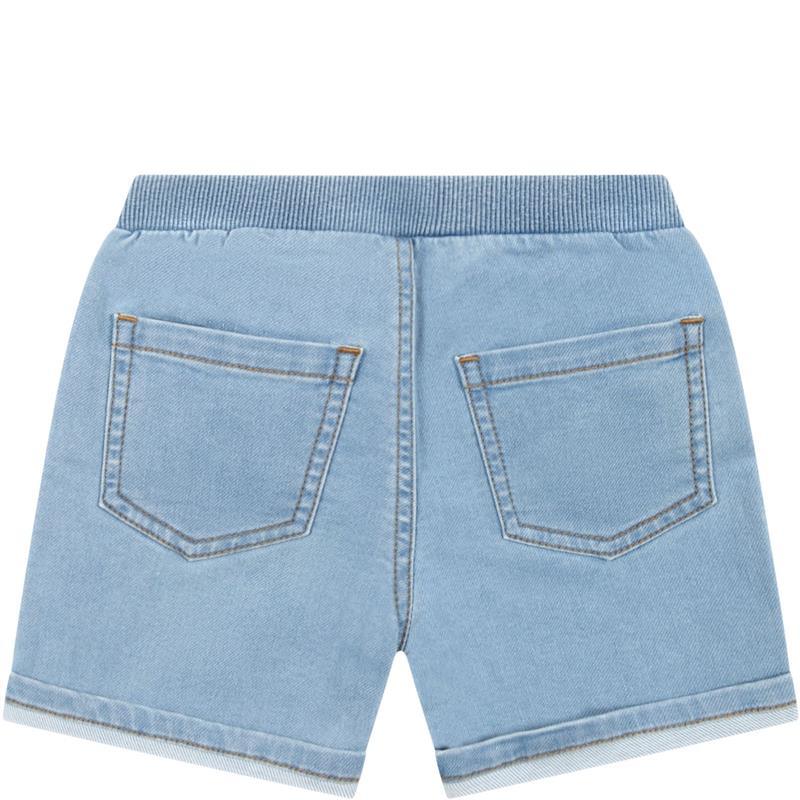Moschino Baby - Denim Fleece Shorts With Bear Toy, Blue Image 2