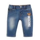 Moschino Baby - Denim Stretch Pants With Bear Logo Graphic Print, Baby Blue Image 1