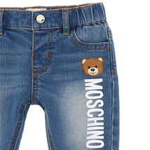 Moschino Baby - Denim Stretch Pants With Bear Logo Graphic Print, Baby Blue Image 3