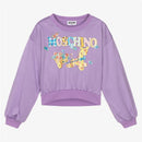 Moschino Baby - Girl Cropped Sweatshirt With Giraffe, Purple Image 1