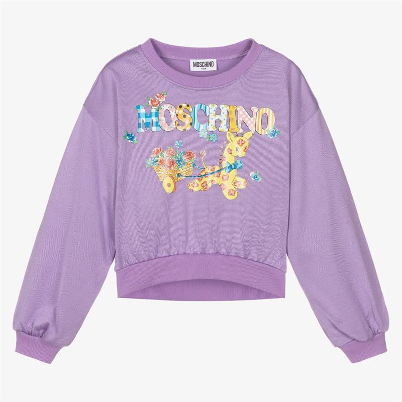 Moschino Baby - Girl Cropped Sweatshirt With Giraffe, Purple Image 1