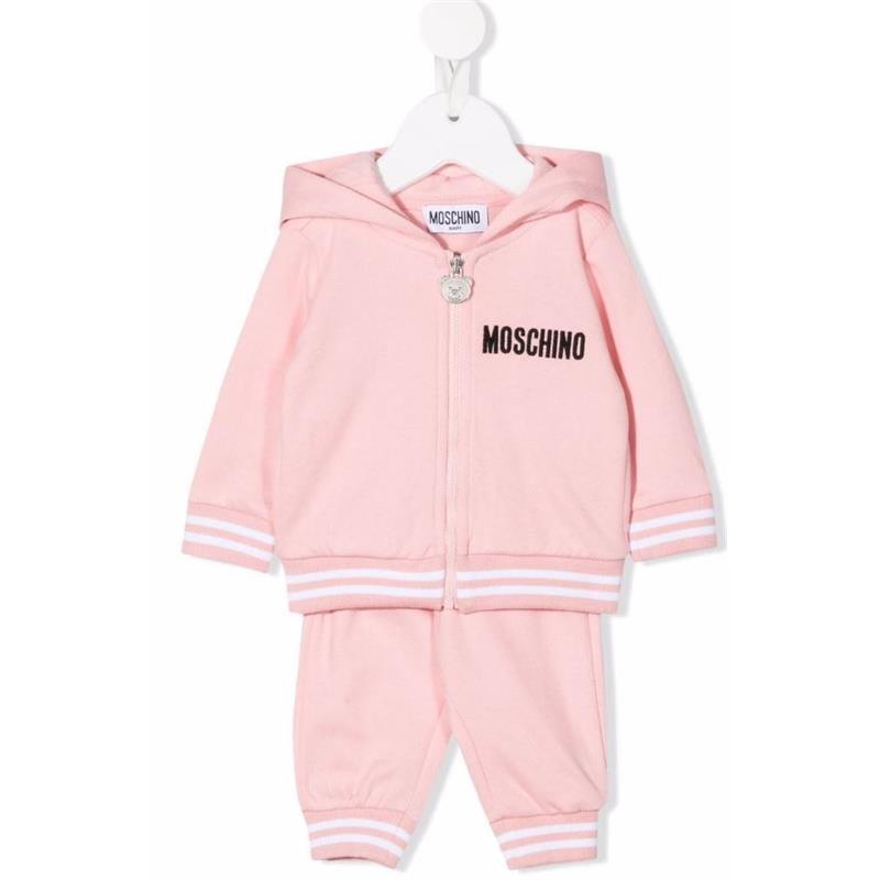 Moschino Baby - Girl Hooded Fleece Tracksuit With Patch, Rose Image 1